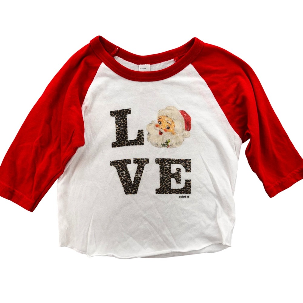 Baby Girl Red White Santa‎ LOVE Raglan Baseball T Shirt 12-18M Christmas